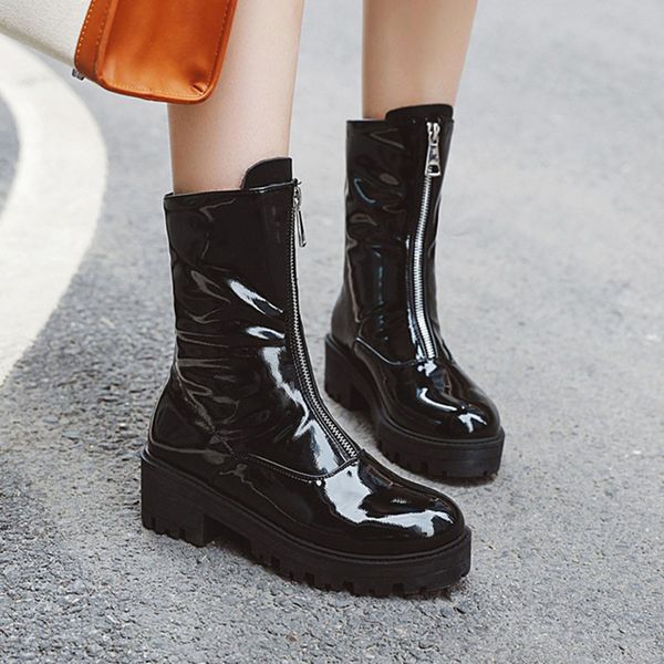 sagace shoes women fashion pure color pu round toe zipper boots winter square heels vintage new boots-women 2020nov5, Black 
sagace shoes women fashion pure color pu round toe zipper boots winter square heels vintage new boots-women 2020nov5, Black