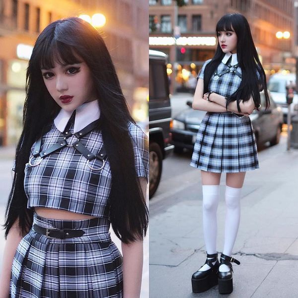 instaturn down collar gothic t shirts women short sleeve preppy style plaid black crop zip up punk cute lovely tee y200111, White
instaturn down collar gothic t shirts women short sleeve preppy style plaid black crop zip up punk cute lovely tee y200111, White