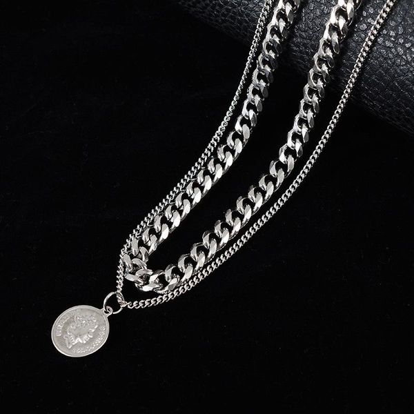 pendant necklaces fashion hip hop titanium steel necklace women's double retro style accessories ladies personality simple, Silver
pendant necklaces fashion hip hop titanium steel necklace women's double retro style accessories ladies personality simple, Silver