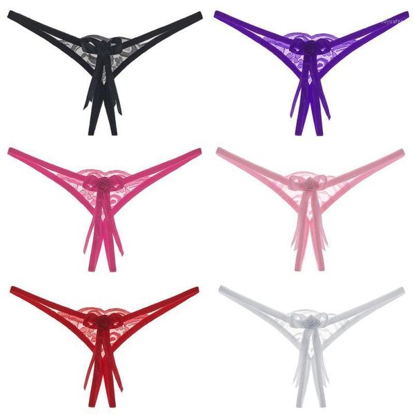 low waist g-string for women bow hollow thong1, Black;pink