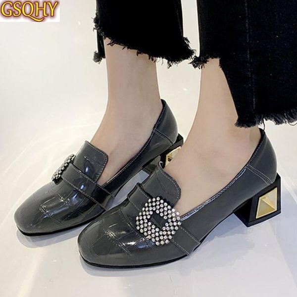 women's patent leather buckle pumps woman crystal slip on square toe chunky high heels shoes female fashion ladies dress shoe, Black
women's patent leather buckle pumps woman crystal slip on square toe chunky high heels shoes female fashion ladies dress shoe, Black