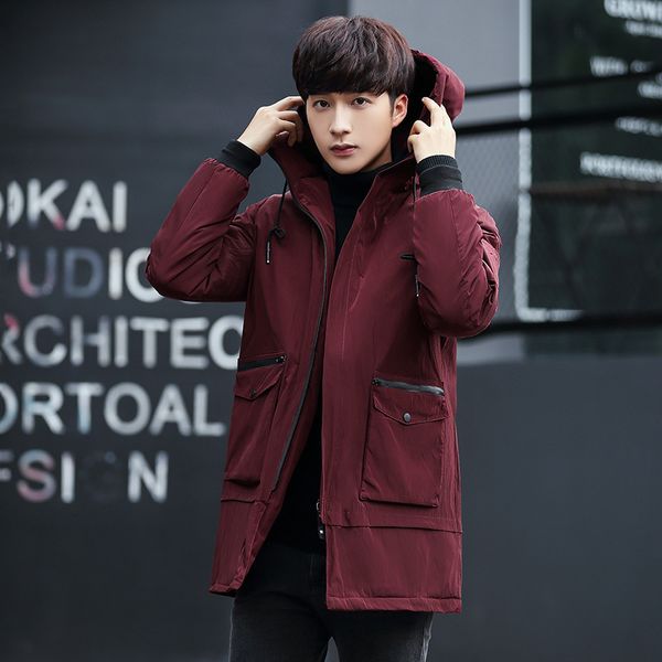 2019 winter new jacket men's mid long hooded and thickened warm white duck down youth coat, Black
2019 winter new jacket men's mid long hooded and thickened warm white duck down youth coat, Black