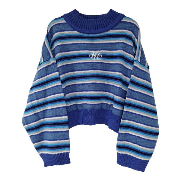 clarissa sweater blue & white striped oversized jumper embroidered mock neck cropped pullovers harajuku women's sweaters / lj201126, White;black
clarissa sweater blue & white striped oversized jumper embroidered mock neck cropped pullovers harajuku women's sweaters / lj201126, White;black