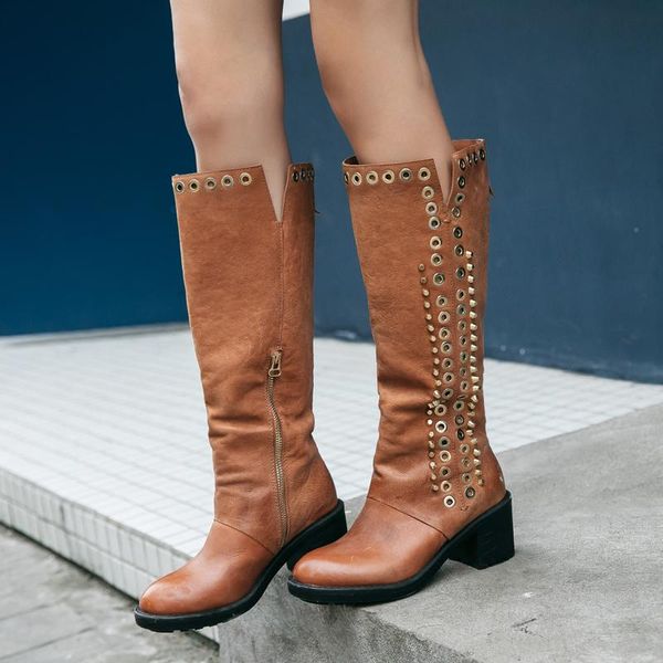 prova perfetto rivet stud genuine leather knee high boots women winter shoes metal ring embellish chunky heel knigt boots mujer, Black
prova perfetto rivet stud genuine leather knee high boots women winter shoes metal ring embellish chunky heel knigt boots mujer, Black