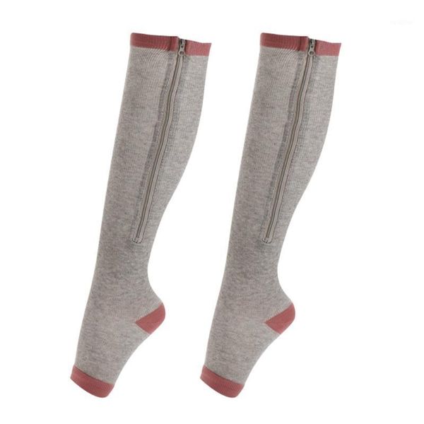 compression zip up socks open-toe leg support socks knee stocking1, Black