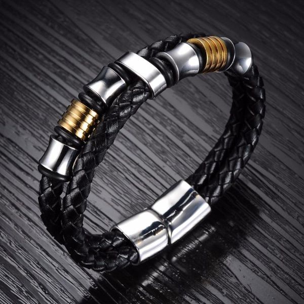 Men's Braided Leather Wrap Bracelet with Stainless Steel Gold Beads Charm, Golden;silver
Men's Braided Leather Wrap Bracelet with Stainless Steel Gold Beads Charm, Golden;silver