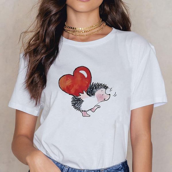 new t-shirt female hedgehog and heart tshirt summer kawaii tee shirt female easy matching round neck t-shirts, White
new t-shirt female hedgehog and heart tshirt summer kawaii tee shirt female easy matching round neck t-shirts, White