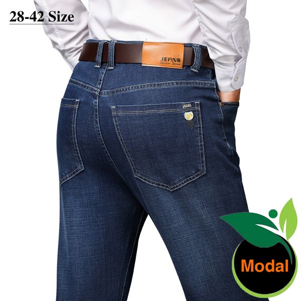 brand men's jeans modal business straight pants plus size 42 44 fashion slim casual blue black elasticity trousers male clothes q0105, Black;white
brand men's jeans modal business straight pants plus size 42 44 fashion slim casual blue black elasticity trousers male clothes q0105, Black;white