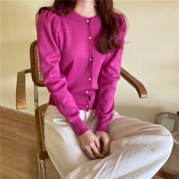 women's knits & tees french retro puff sleeve knitted cardigan outerwear coat women long sleeved single-breasted slim crop, White
women's knits & tees french retro puff sleeve knitted cardigan outerwear coat women long sleeved single-breasted slim crop, White