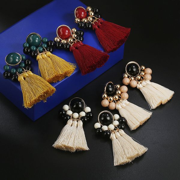popular european and american exaggerated alloy tassel resin earrings, Golden;silver