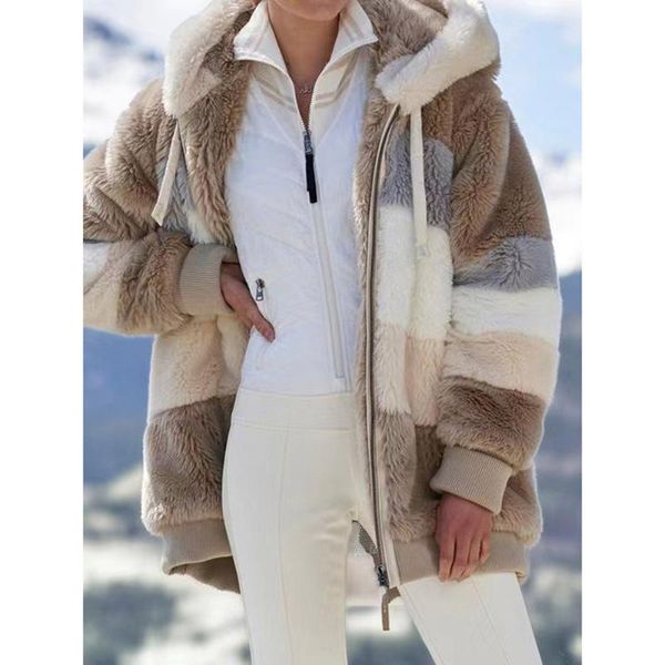women's fur & faux western style overcoat autumn winter fashion thick warm loose simple thin hooded zipper long sleeve contrast, Black
women's fur & faux western style overcoat autumn winter fashion thick warm loose simple thin hooded zipper long sleeve contrast, Black