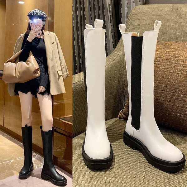 2020 autumn and winter new women's high boots fashion all-match thick-soled boots are high and thin thin fleece women, Black