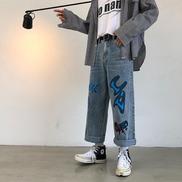 men's jeans autumn men washed fashion print casual denim trousers man streetwear wild hip hop loose straight jeansmale clothes, Blue
men's jeans autumn men washed fashion print casual denim trousers man streetwear wild hip hop loose straight jeansmale clothes, Blue