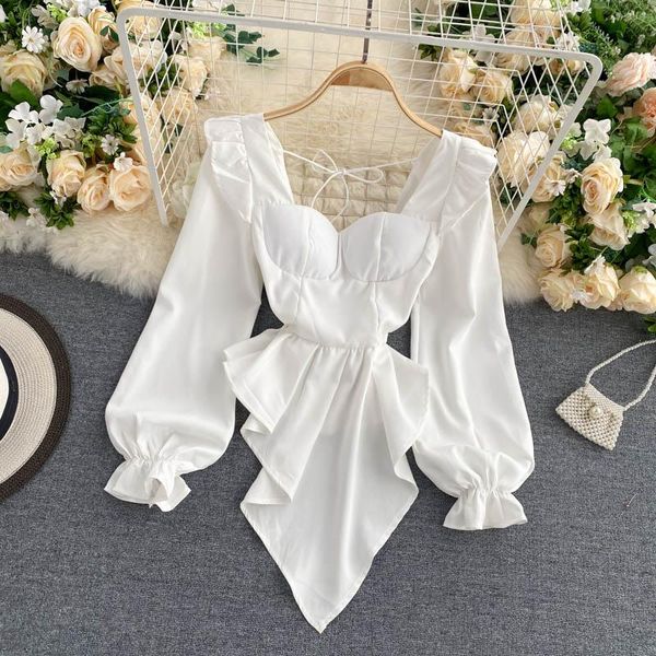 fashion 2021 new women's irregular backless long sleeve shirt lady square neck black white casual blouse n783
fashion 2021 new women's irregular backless long sleeve shirt lady square neck black white casual blouse n783