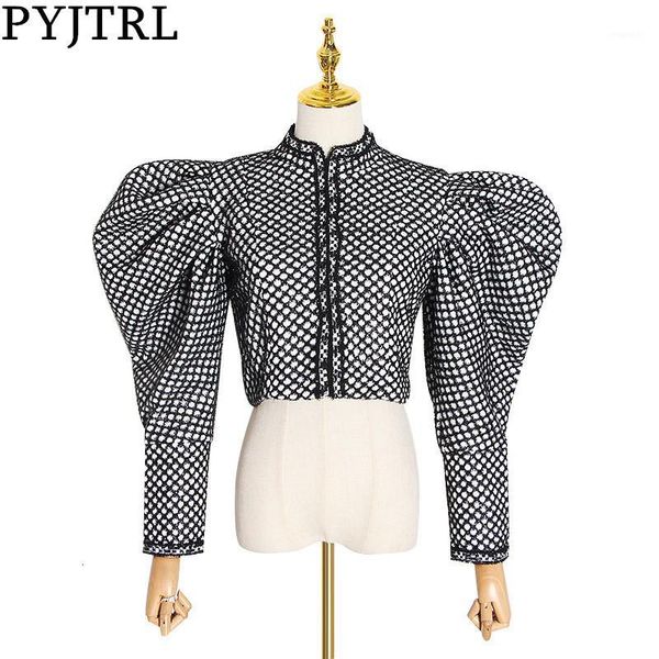 pyjtrl autumn plaid coat for women fashion puff sleeve short female streetwear hidden buttons jacket1, Black;brown
pyjtrl autumn plaid coat for women fashion puff sleeve short female streetwear hidden buttons jacket1, Black;brown