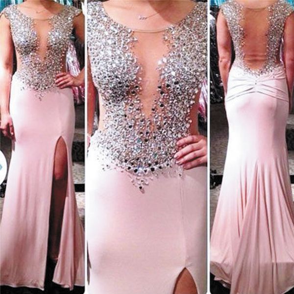 pink prom dresses 2021 sheer crew neckline beading memraid side slit long chiffon evening party gowns, Black
pink prom dresses 2021 sheer crew neckline beading memraid side slit long chiffon evening party gowns, Black