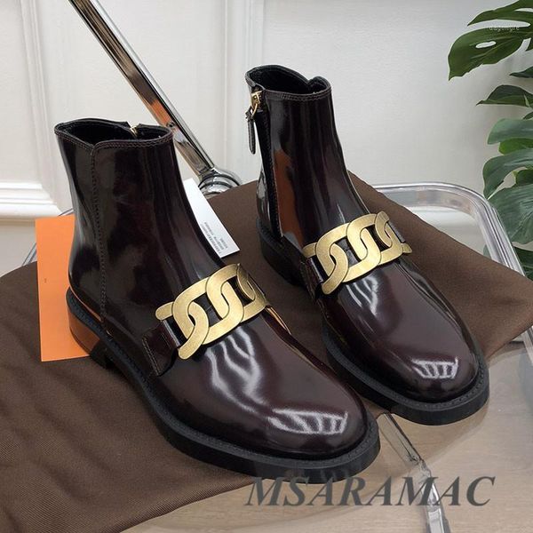 boots winter shiny burgundy chain ankle genuine leather round toe metal short fashion ladies comfortable flat1, Black
boots winter shiny burgundy chain ankle genuine leather round toe metal short fashion ladies comfortable flat1, Black