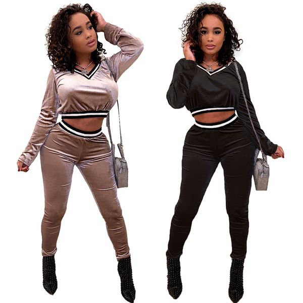 women two piece pants sets fashion velvet long sleeve v neck crop 2pcs women designers clothes, White
women two piece pants sets fashion velvet long sleeve v neck crop 2pcs women designers clothes, White