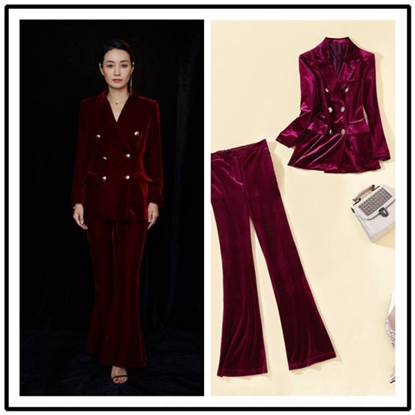 spring 2020 star with the same velvet temperament double breasted slim trumpet set pants suit coat + slim flared pants suit ytjg2, Gray
spring 2020 star with the same velvet temperament double breasted slim trumpet set pants suit coat + slim flared pants suit ytjg2, Gray