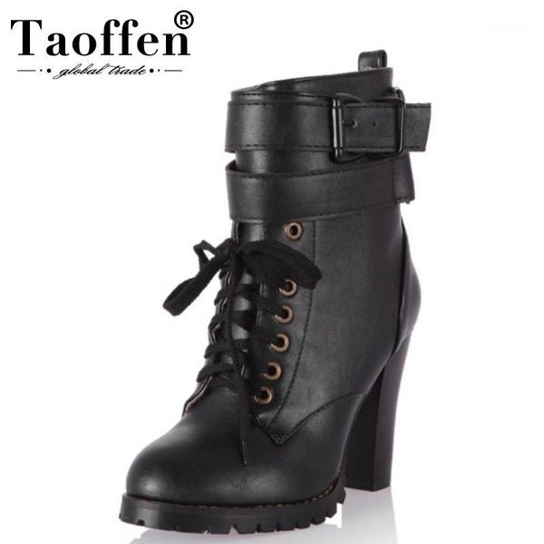 taoffen size 34-43 women winter fur warm ankle boots cross strap shoes women lace up short boots fashion footwear1, Black