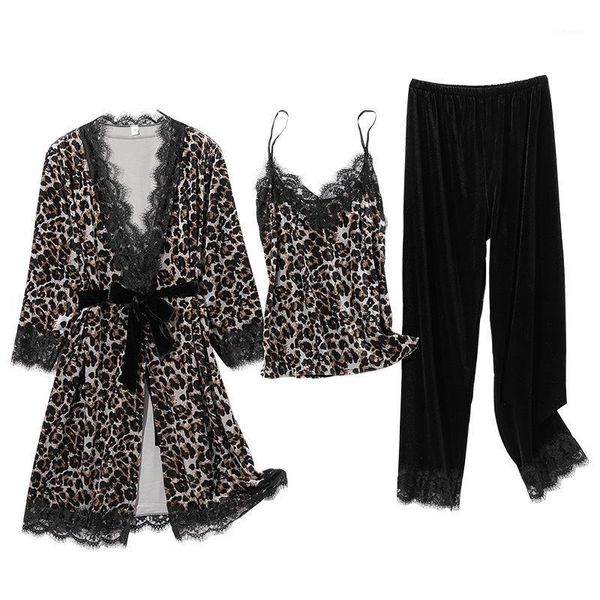 autumn and winter ladies night wear sets golden velvet pajamas women's new 3pcs leopard pattern lace seductive home clothes1, Black;red
autumn and winter ladies night wear sets golden velvet pajamas women's new 3pcs leopard pattern lace seductive home clothes1, Black;red