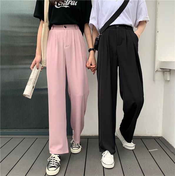 elastic waist pants women formal ladies straight trousers women pink black plus size high waist pants streetwear korean pant, Black;white 
elastic waist pants women formal ladies straight trousers women pink black plus size high waist pants streetwear korean pant, Black;white