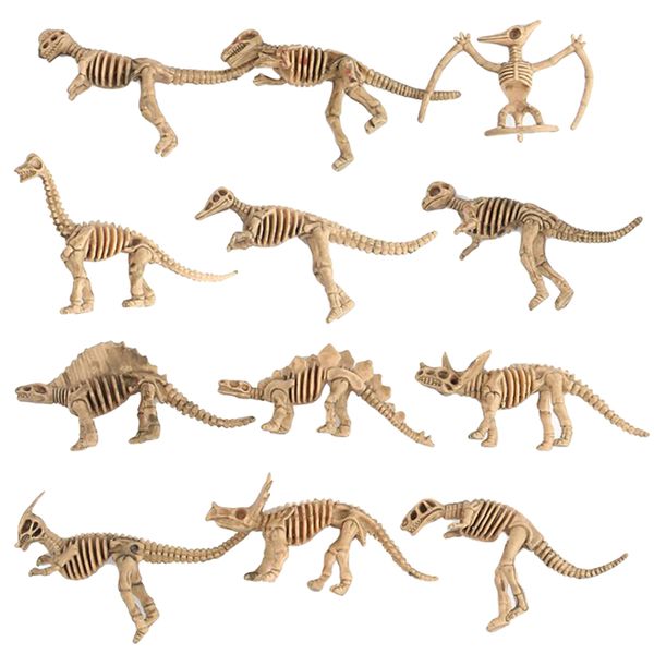 Plastic Dinosaur Skeleton Assorted Dinosaur Model Figures Kids Party Favors Toy 12pcs/pack Brown
