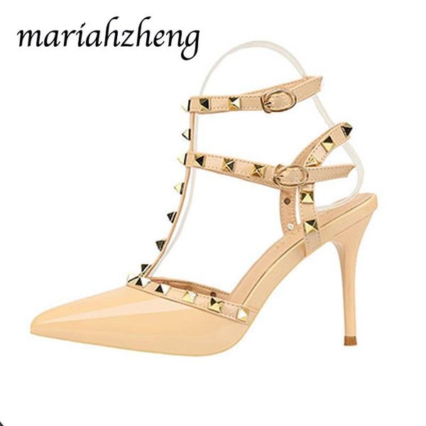 meriahzheng rivet high heels women shoes women pumps spring summer 2020 fashion sandals office dress black white shoes lbz