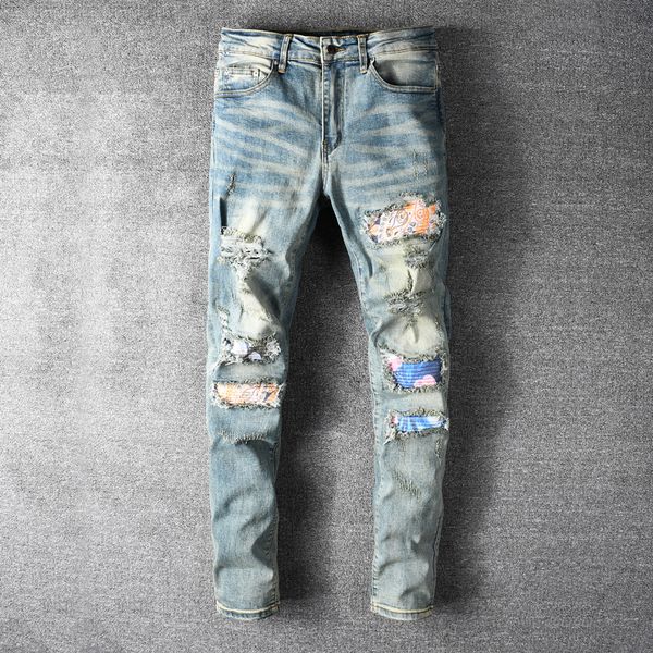 2021 new american streetwear fashion men jeans elastic slim fit ripped denim pants patchwork designer hip hop trousers homme w7, Blue
2021 new american streetwear fashion men jeans elastic slim fit ripped denim pants patchwork designer hip hop trousers homme w7, Blue