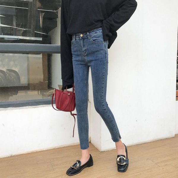 spring and autumn new korean version of the wild high waist slim slimming women's jeans split fork nine feet pants1, Blue
spring and autumn new korean version of the wild high waist slim slimming women's jeans split fork nine feet pants1, Blue