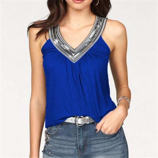 women's ladies casual summer v-neck sequin stitching loose fitting sleeveless pullover vest t-shirt tank, White
women's ladies casual summer v-neck sequin stitching loose fitting sleeveless pullover vest t-shirt tank, White