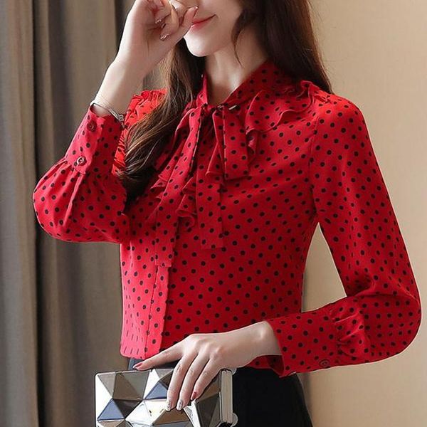 women's blouses & shirts spring summer fashion blusas femininas ladies long sleeve bow white red polka dot blouse for women korean clo
women's blouses & shirts spring summer fashion blusas femininas ladies long sleeve bow white red polka dot blouse for women korean clo