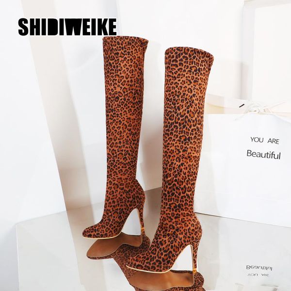 boots 2021 fashion leopard print over the knee pointed toe stretch flock high heels ladies prom long v787, Black 
boots 2021 fashion leopard print over the knee pointed toe stretch flock high heels ladies prom long v787, Black