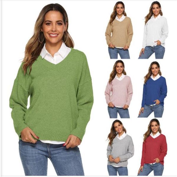 autumn fashion 2020 women v-neck pure color long sleeve pullovers temperament commuter casual loose thick warm kniting sweater, White;black
autumn fashion 2020 women v-neck pure color long sleeve pullovers temperament commuter casual loose thick warm kniting sweater, White;black