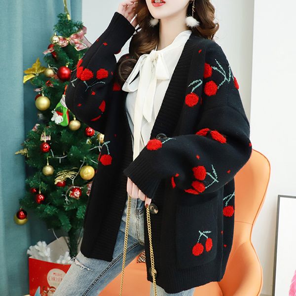 azyt fruit cherry embroidery knitted cardigan autumn v neck oversize woman sweater cardigan jacket winter warm knitwear 201203, White;black
azyt fruit cherry embroidery knitted cardigan autumn v neck oversize woman sweater cardigan jacket winter warm knitwear 201203, White;black