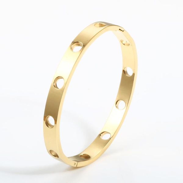 bangle stainless steel woman & bracelets hollow round hole gold plating female fashion bandwrist jewelry, Black
bangle stainless steel woman & bracelets hollow round hole gold plating female fashion bandwrist jewelry, Black