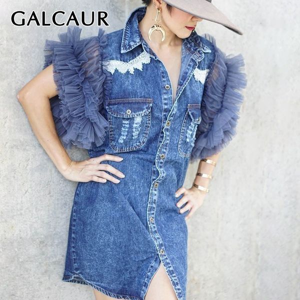 galcaur summer denim jacket for women lapel short sleeve lace mesh patchwork button coat female fashion clothes new 201023, Black;brown
galcaur summer denim jacket for women lapel short sleeve lace mesh patchwork button coat female fashion clothes new 201023, Black;brown