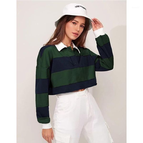 women's lapel crop casual long sleeve button color block striped pullover t-shirt autumn spring t shirts sheath autumn 1, White
women's lapel crop casual long sleeve button color block striped pullover t-shirt autumn spring t shirts sheath autumn 1, White