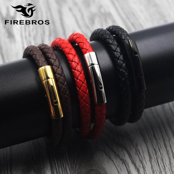 firebros men women jewelry multilayers red brown braided genuine leather bracelet black gold silver color stainless steel clasp
firebros men women jewelry multilayers red brown braided genuine leather bracelet black gold silver color stainless steel clasp