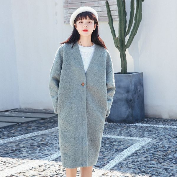 new loose long wool blend ladies coat single button solid women's jacket v-neck korean womens fashion coat sh190928, Black
new loose long wool blend ladies coat single button solid women's jacket v-neck korean womens fashion coat sh190928, Black