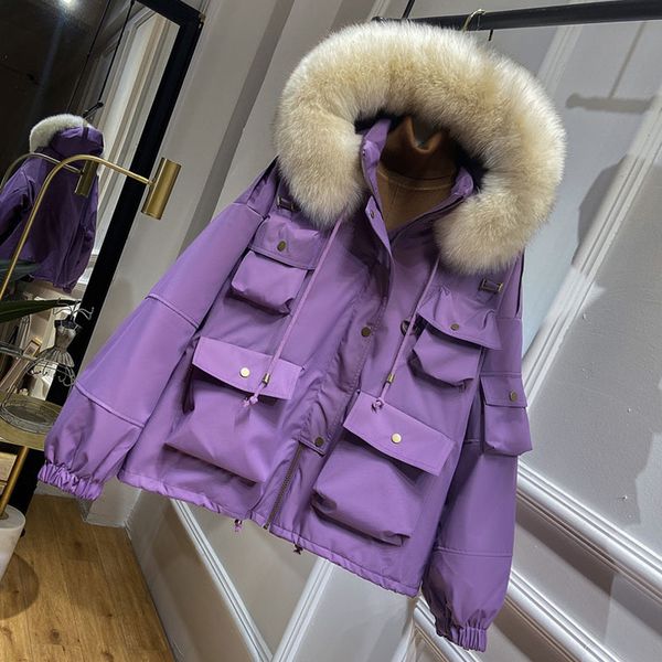 2021 new real natural foxskin collar winter under coat women's jackets short oversize thick with hood down parkas j3j4, Black
2021 new real natural foxskin collar winter under coat women's jackets short oversize thick with hood down parkas j3j4, Black