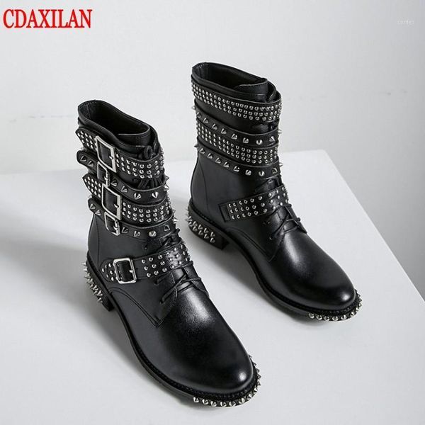 cdaxilan new arrival women's short boots genuine cow leather rivet belt buckle hook&loop lace-up motorcycle boots mid-calf1, Black
cdaxilan new arrival women's short boots genuine cow leather rivet belt buckle hook&loop lace-up motorcycle boots mid-calf1, Black