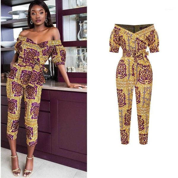 summer african american women jumpsuit v-neck bazin dashiki print off shoulder set 2020 news fashion streetwear party wear1, Red 
summer african american women jumpsuit v-neck bazin dashiki print off shoulder set 2020 news fashion streetwear party wear1, Red