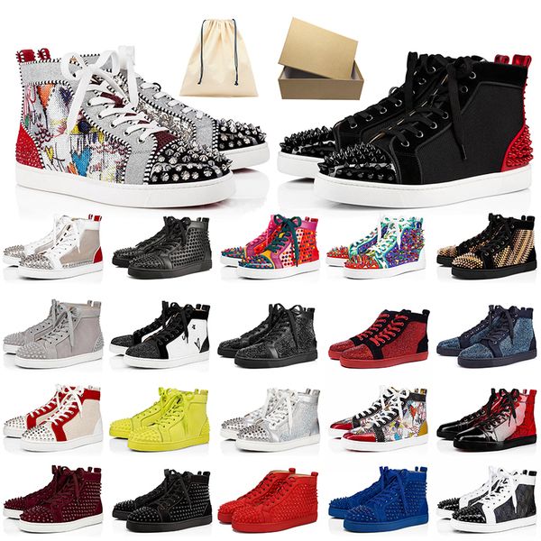 with box big size 13 mens designer red bottoms casual shoes flat velours suede spikes sneakers men trainers luxury leather party shoes, Black 
with box big size 13 mens designer red bottoms casual shoes flat velours suede spikes sneakers men trainers luxury leather party shoes, Black