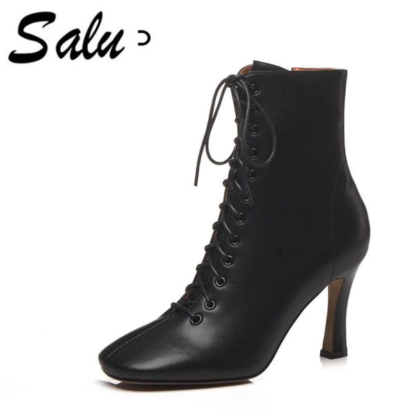 salu 2020 new women boots slip on footwear ankle boots genuine leather spring women booties brand street high heels, Black
salu 2020 new women boots slip on footwear ankle boots genuine leather spring women booties brand street high heels, Black
