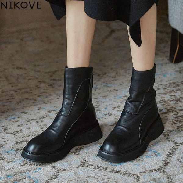 nikove 2021 autumn winter ankle boots square heel casual round toe women shoes quality cow leather zipper short boots size 34-39, Black
nikove 2021 autumn winter ankle boots square heel casual round toe women shoes quality cow leather zipper short boots size 34-39, Black