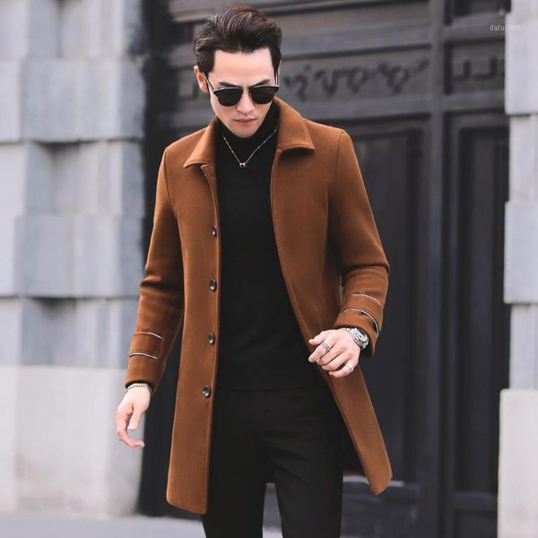 men in the fall and winter windbreaker male long woollen overcoat woolen cloth coat of cultivate one's morality men's clothing1, Black;brown
men in the fall and winter windbreaker male long woollen overcoat woolen cloth coat of cultivate one's morality men's clothing1, Black;brown