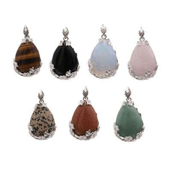 natural stone pendant necklace drop bezel flower gem necklace exquisite necklace, Silver
natural stone pendant necklace drop bezel flower gem necklace exquisite necklace, Silver