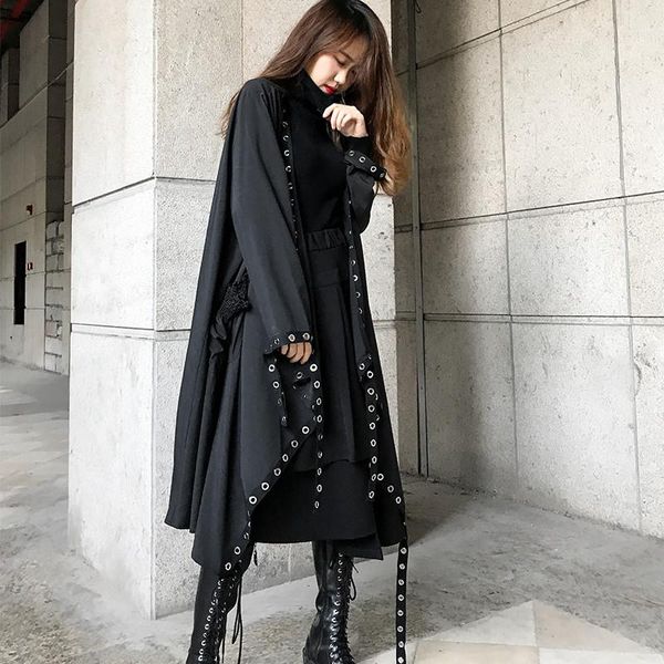 women's trench coats casual spring autumn cotton female 2021 rivet ribbon chic black thin punk women overcoats b166, Tan;black
women's trench coats casual spring autumn cotton female 2021 rivet ribbon chic black thin punk women overcoats b166, Tan;black