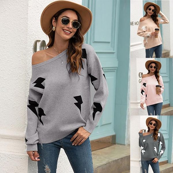 women's sweaters women casual knitted sweater long sleeve printed flash pattern loose pullovers, White;black
women's sweaters women casual knitted sweater long sleeve printed flash pattern loose pullovers, White;black